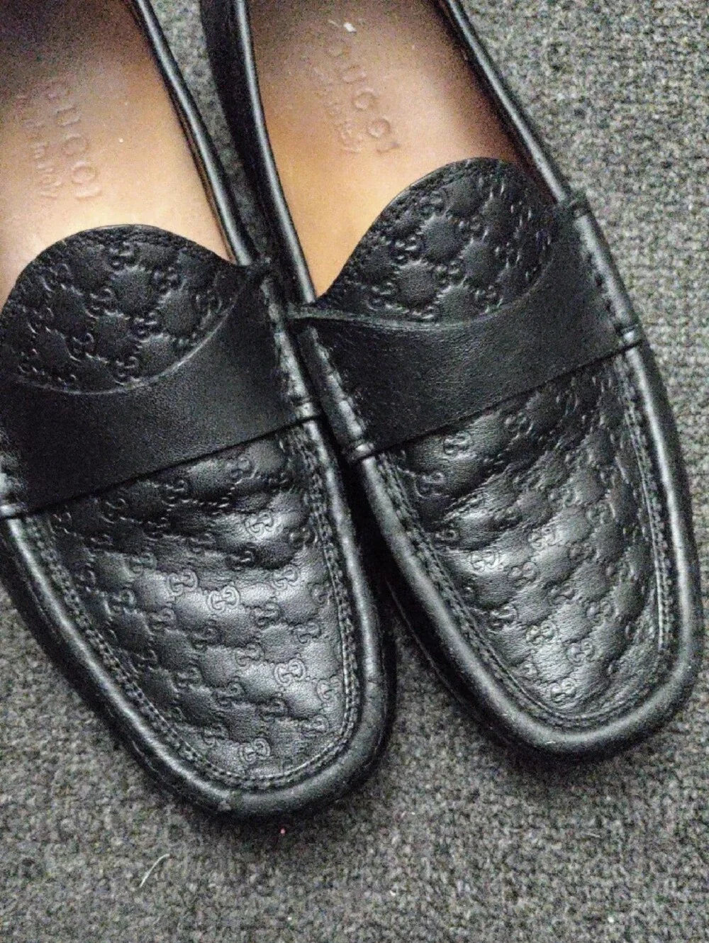 Gucci GG Black Embossed Leather Penny Loafers